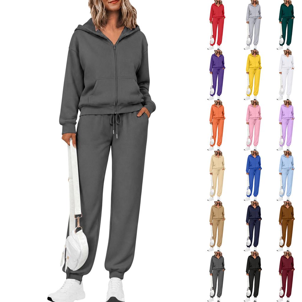 Women's Zip Up Hoodie and Jogger Set - Casual Two Piece Track Suit with Color for Activewear