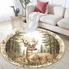 Deer Forest Round Area Rug,Carpet Rug for Living Room Bedroom Sofa Playroom Decor,Non-slip Floor Mat