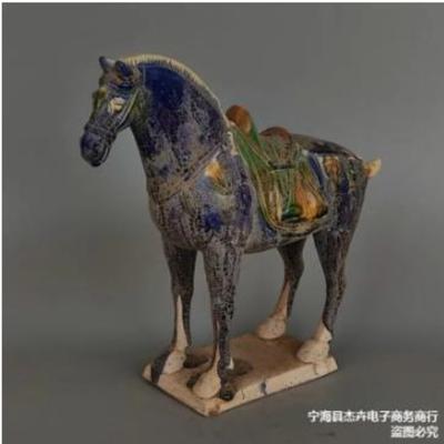 Tang Sancai Blue Glazed War Horse Home Decor Ancient Porcelain Unearthed In Imitation Museum Decoration Sculptures Figurines