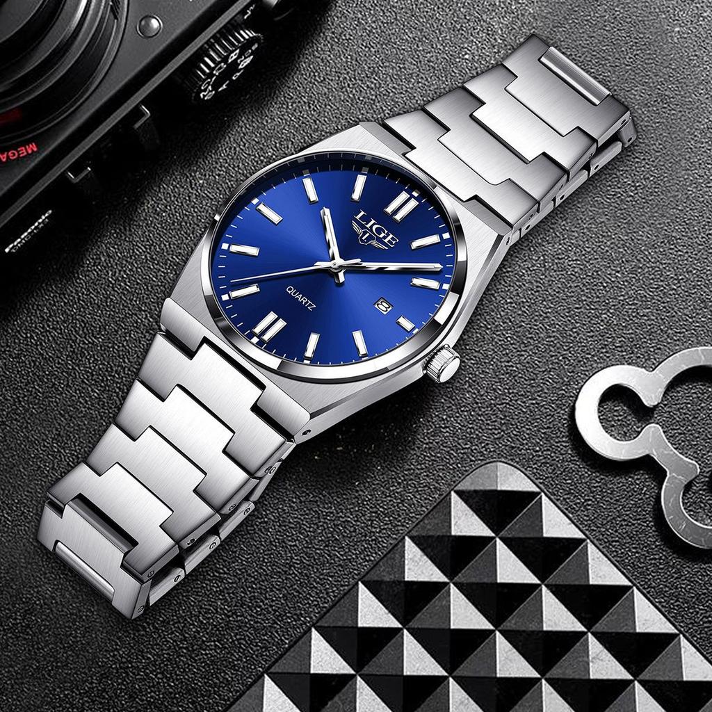 LIGE Waterproof Luminous Men's Quartz Multifunctional Business Watch with Calendar