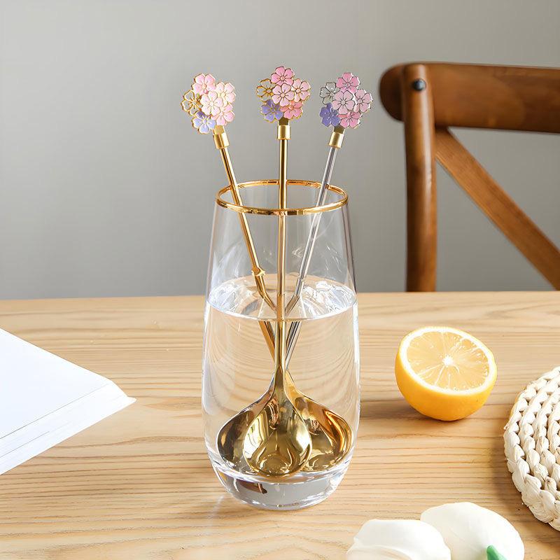 Stainless Steel Japanese Cherry Blossom Spoon Exquisite Dessert Long Handled Ice Spoon Household Bird'S Nest Mixing Spoon