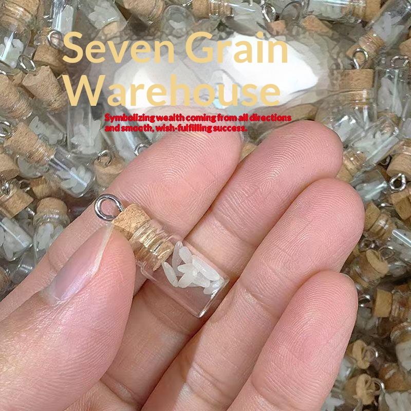 10Pcs Mini Glass Bottle Charm Pendant With 7 Rice Grains Cork Lids Wishing Bottle For Diy Keyring Craft Jewelry Making Accessory