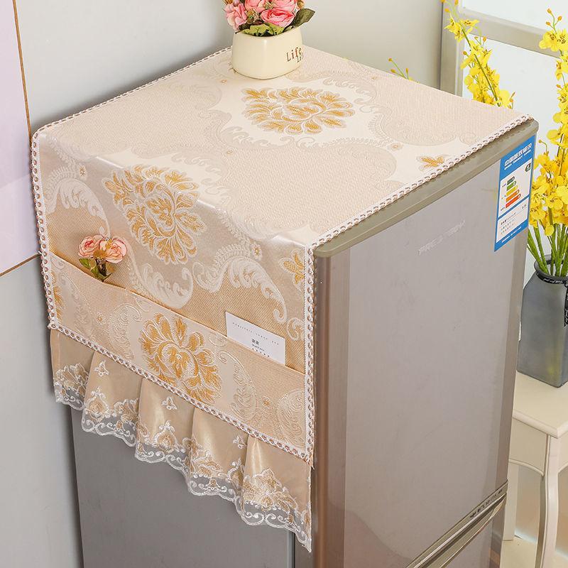 Rural Style Refrigerator Dust Cover with Lace Embroidery Patterns Anti Dust and Anti Stain Universal Size Double Door Refrigerator Decorative Cover