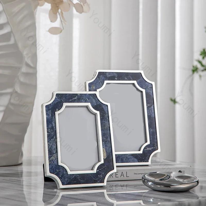 Emerald Marble Picture Frames Light Luxury Bedroom Decoration Colored Marble Picture Frame Modern Home Wedding Photos Frames