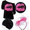 80s Costumes for Women, Lips Print T Shirt Lace Headband Earrings Necklace Bracelet for 80s Theme Party