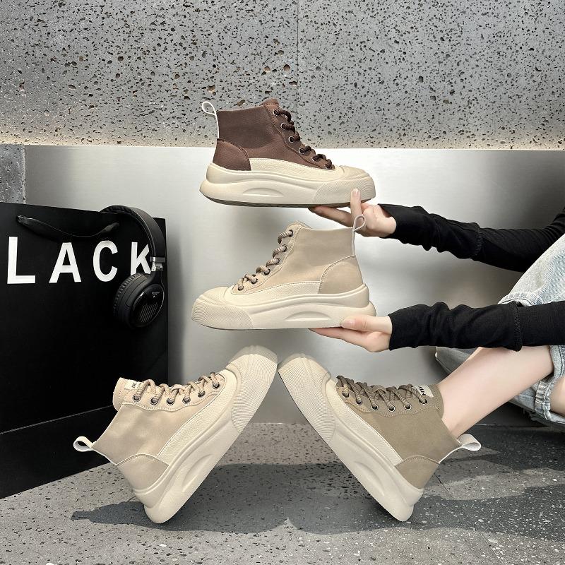 Martin boots women's new autumn leather thick-soled inner height increase versatile high-top shoes sports and leisure white shoes