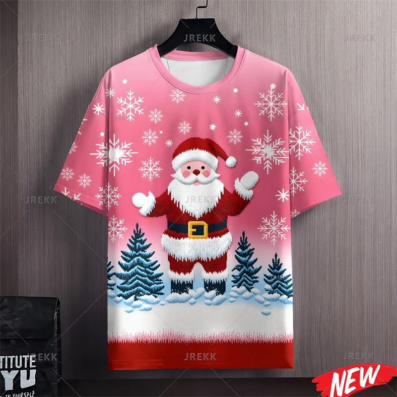 Merry Christmas Santa Claus Pattern T Shirt Men 3d Printing Xmas T-shirt Crew Neck Short Sleeve Horse New Year Women Tee Shirts