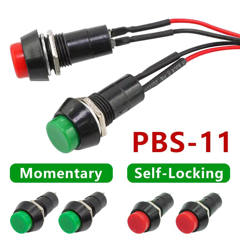 5PCS Self Locking / Reset 12mm Plastic Push Button Switch 2Pins Momentary Latching Switches with 20cm Wire Cable