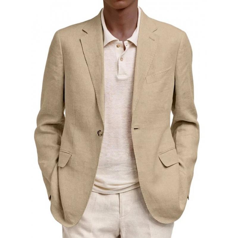

2026 New Spring and Autumn Men s Long-Sleeve Turn-Down Collar Faux-Pocket Business Casual Blazer S хаки