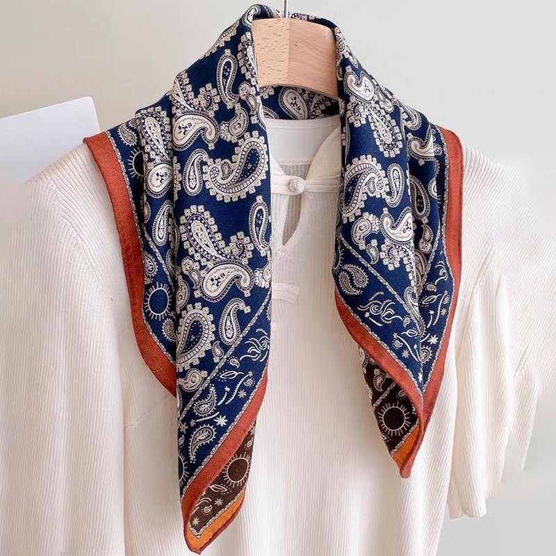 Zhang Ruonan same mulberry silk silk wool 65 silk hair brown green cashew nut square scarf women s autumn and winter retro silk scarf standard