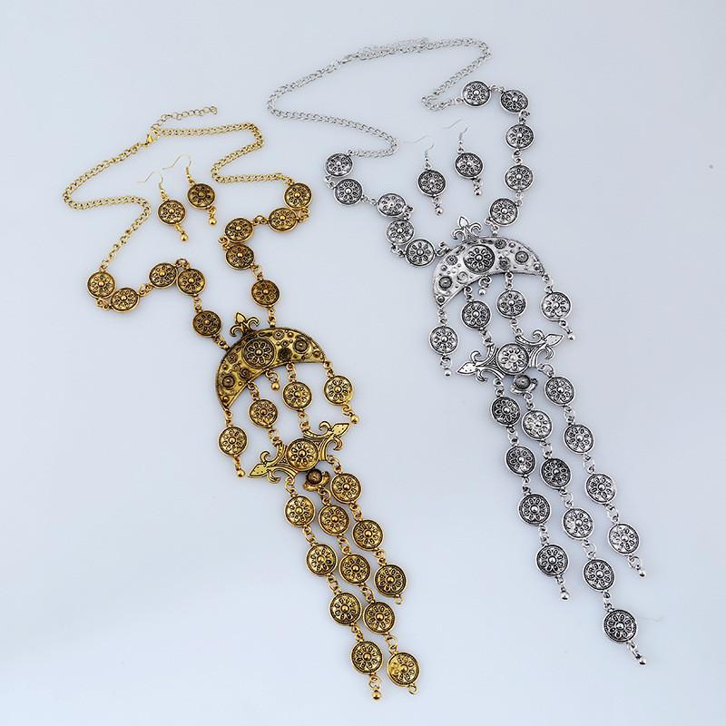 Vintage Coin Tassel Necklace Set With Alloy Gold Silver Finish For Fashion Enthusiasts