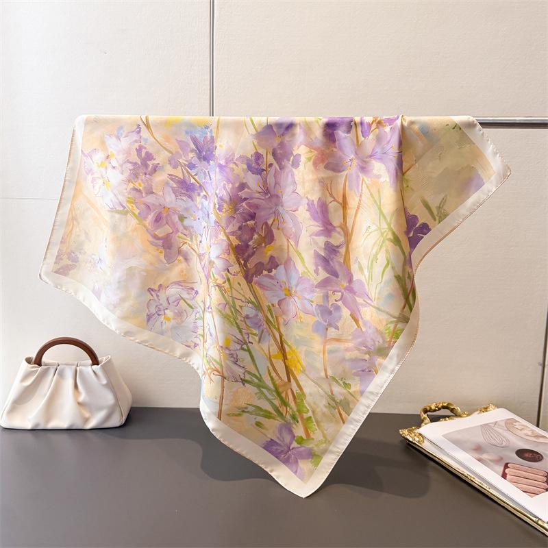 

Luxury Brand 2026 Silk Square Scarf Women Cat Neck Hair Tie Band Beach Hijab Kerchief Head Headbands Bandana Female Foulard 70cm 70x70cm