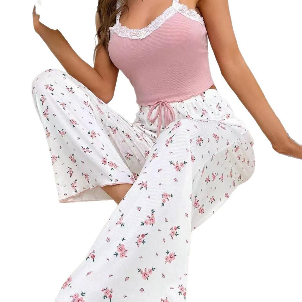 Women's Sexy Floral Print Pajama Set - Versatile Summer Camisole & Long Pants Loungewear