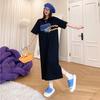 Korean Style Summer Slit Print T-Shirt Dress for Women - Loose, Slimming, Short Sleeve, Oversized Nightdress