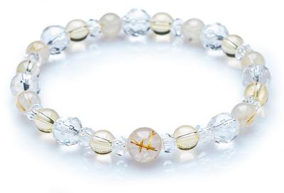 [Kyojudo] Natürlicher Stein Armband für Damen, Kraftstein, Geburtsstein, 6 mm, Reinigungs-Chips, Amulett, Kristallarmband, Damenschmuck (Rutilquarz,