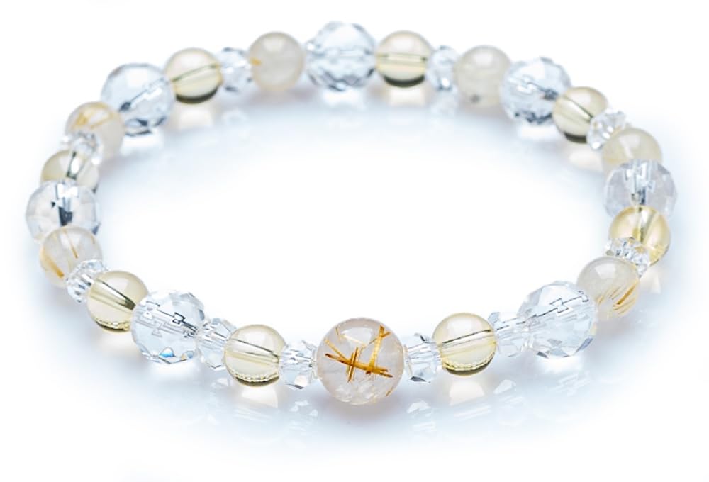[Kyojudo] Natural Stone Women s Bracelet, Power Stone, Birthstone, 6mm, Cleansing Chips, Amulet, Crystal Bracelet, Women s Accessory (Rutile Quartz,
