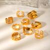 Fashionable geometric irregular stainless steel gold-plated open ring for women, light luxury non-fading titanium steel ring