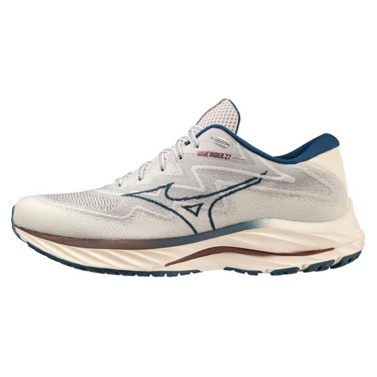 Mizuno Wave Rider 27 Fashion Comfortable Fabric Shock Absorption Breathable Low-Top Training Running Shoes Men Sneaker Off-White J1GC237505