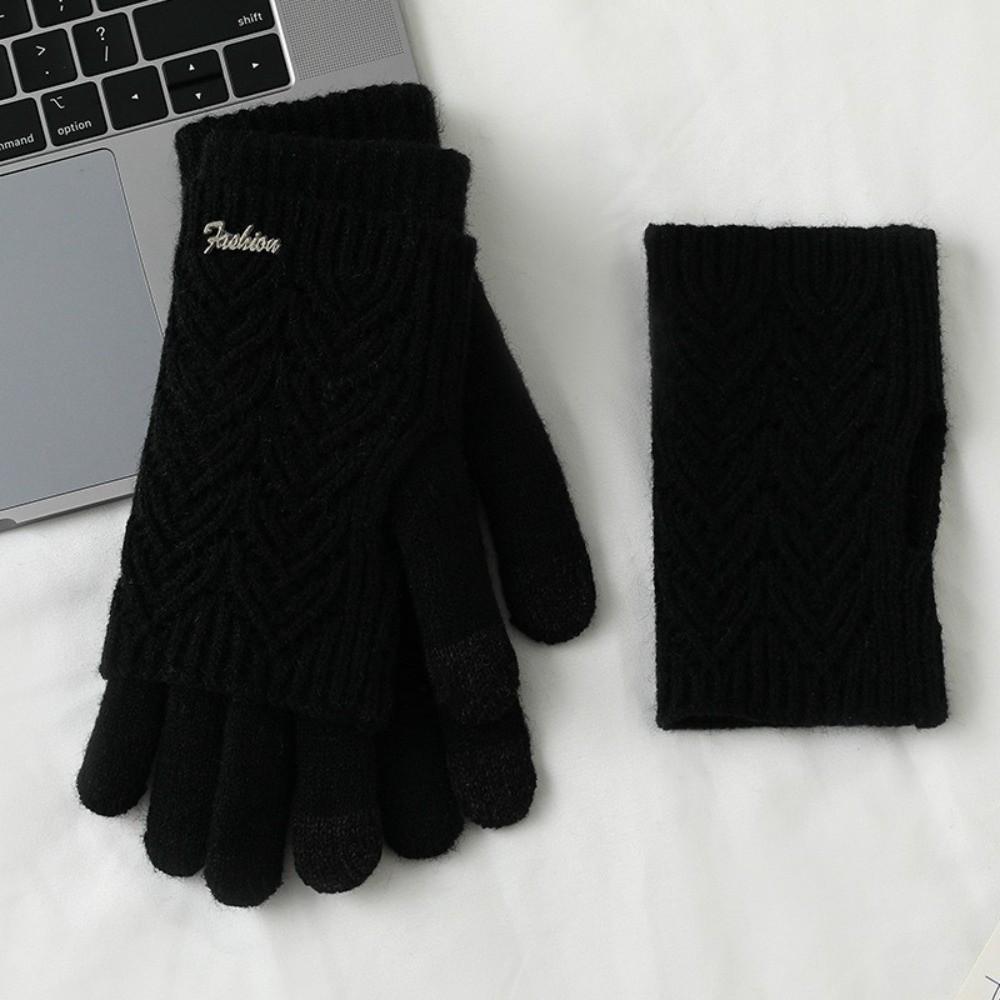 Dual-purpose Five-finger Mittens Keep Warm Cycling Gloves Riding Knitted Gloves  Girls