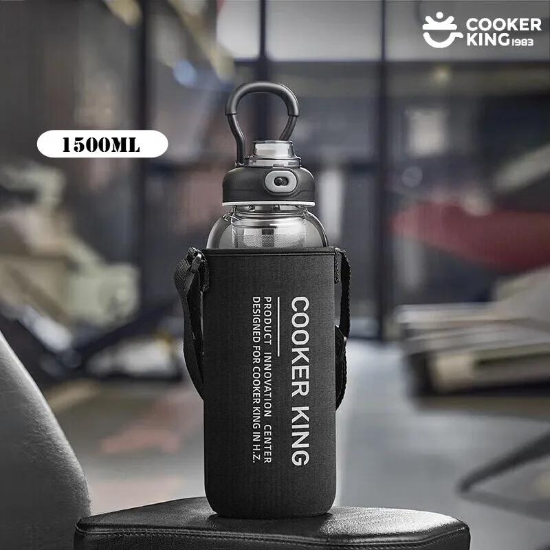 COOKER KING 1500ML High Borosilicate Glass+304+PP Material Sports Water Cup Outdoor Water Bottle Water Bottle for Kids Kids Cup