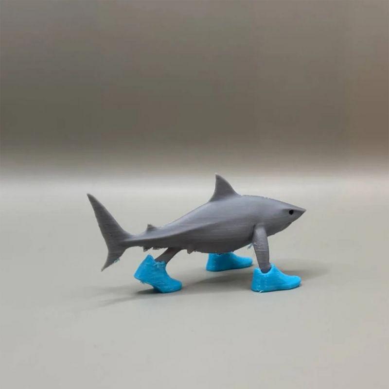 3D Printed Shark with Shoes Figure Creative Decorative Ornaments Cartoon Desktop Decoration Model for Kids Adults Gifts