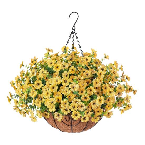 Künstliche Blumen Hängekorb Kunstblumen mit Eukalyptusblättern Hängepflanzer Enthält Blumen für Frühling Sommer Veranda Garten Terrasse