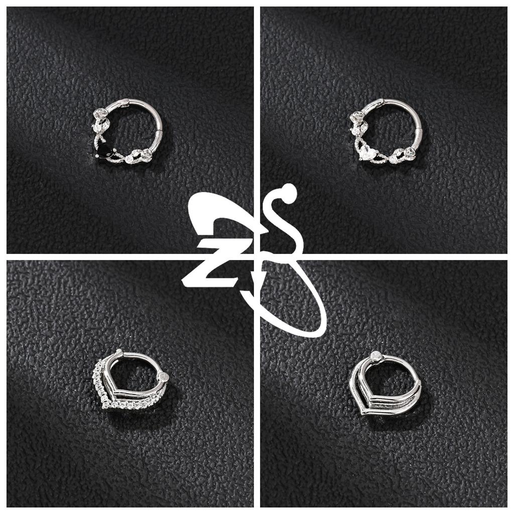 ZS 1 PC 16G Stainless Steel Nose Rings Cubic Zircon Septum Piercing Rose Snake Shape Ear Stud Helix Cartilage Piercings Jewelry