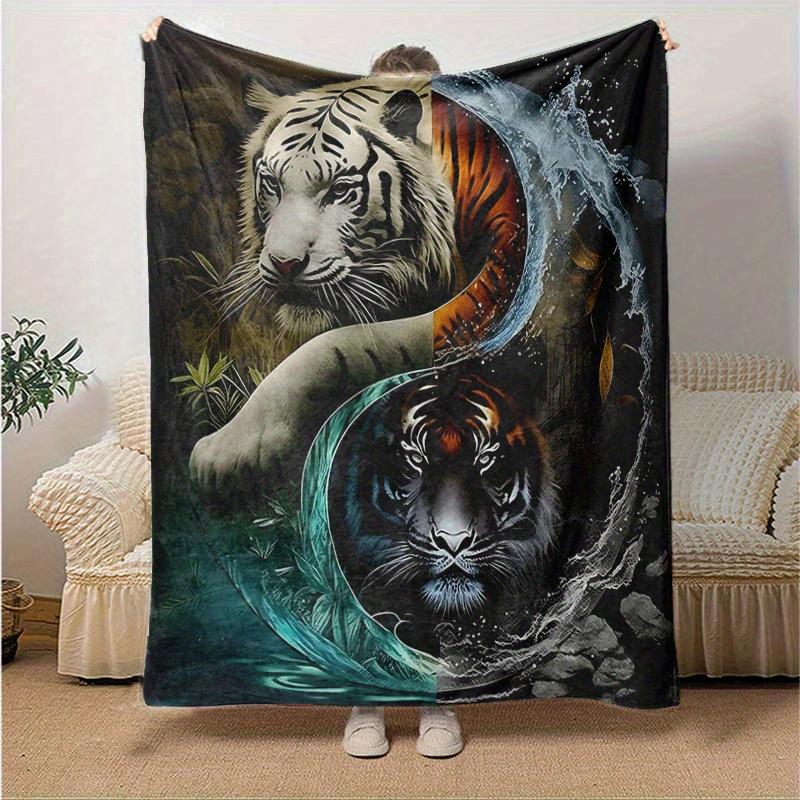 1pc The Dual Nature of Tigers In Water and Fire Blanket, Soft Warms, Living Room, Travel, Camping, Car Blankets, Beach