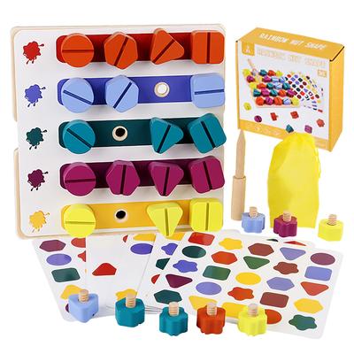 Kids Montessori Screw Driver Board Wooden Toys Basic Skills Learning Color Shape Sorting Matching Game Educational Cognitive Toy