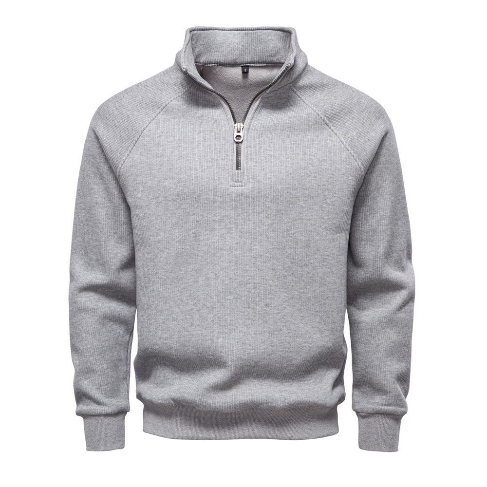 Men's 2025 Fleece-Lined Zipper Hoodie, Stand Collar, Versatile European-American Style, Autumn/Winter Cotton Top