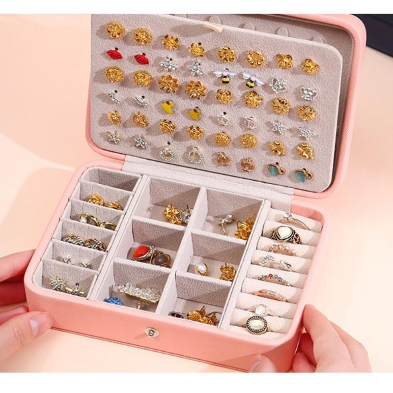 Jewelry Box Portable Storage Organizer Earring Rings Holder Pu Leather  Large Capacity Women Jewelry Display Travel Case