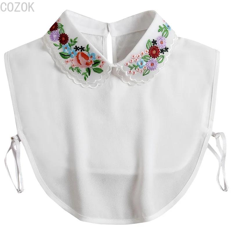 Fashion Women's Embroidery Shirt Fake Collar Removable Mujer Faux Cols White Sweater False Collar Lapel Shirt Blouse Detachable