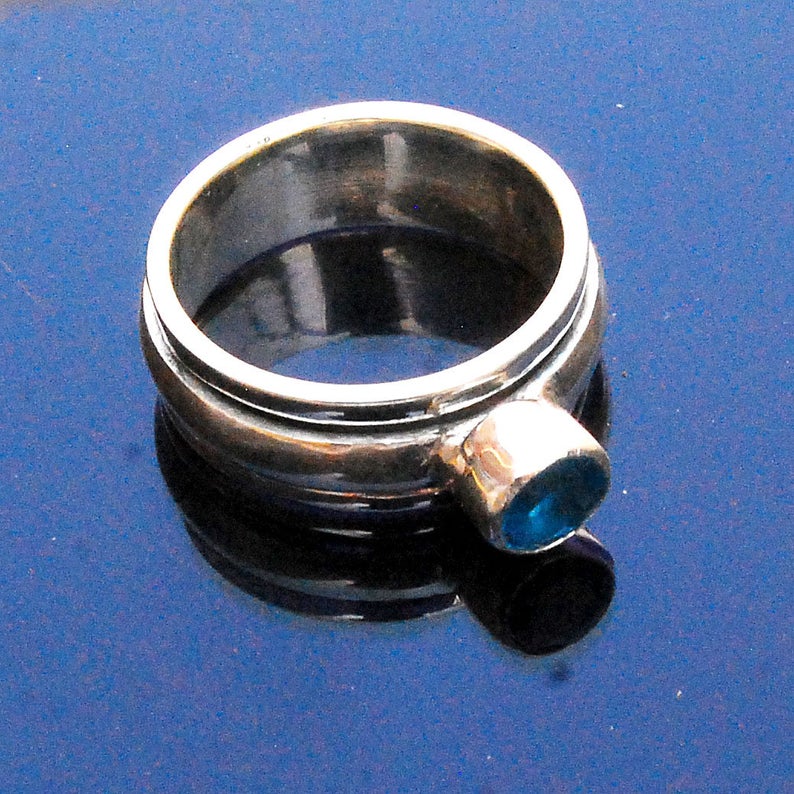 Blue Topaz Ring, 925 Sterling Silver Ring, Handmade Jewelry, Designer Silver Ring, Gemstone Spinner Ring, Valentine's Day Gift, New Year Gift,