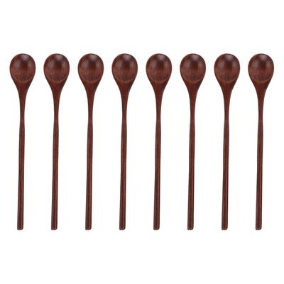 8Pcs Wooden Spoons Long Handle Safe Odorless Delicate Sturdy Durable Wood Mixing Spoons
