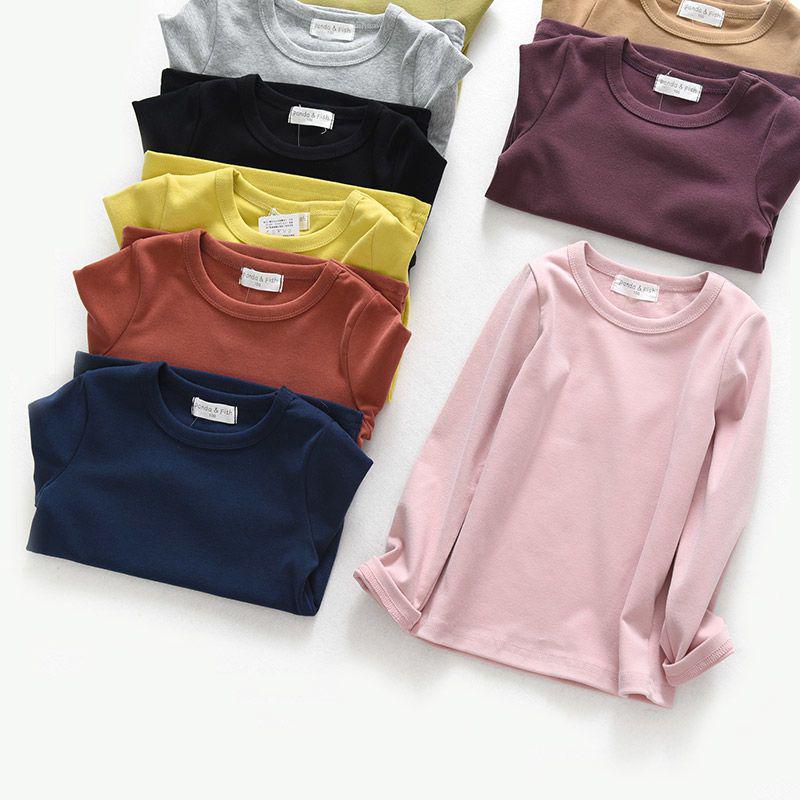 Dětské elastické bavlněné tričko s dlouhým rukávem - Bonbónová barva podzimní oblečení