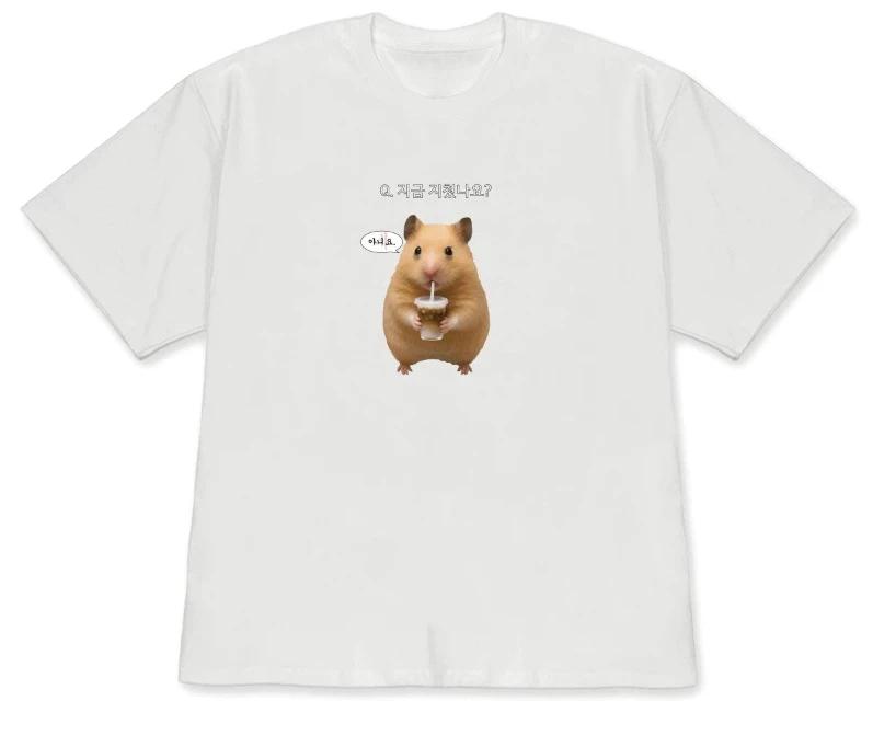 Unisexs Versatile 100 Pure Cotton Tshirt Hamster Print Loose Fit Casual Comfortable Streetwear Style