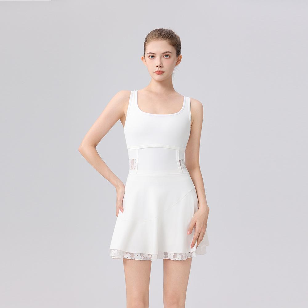 High-Waist Lace Tennis Dress with Chest Pads & Tummy Control