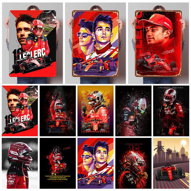 Charles Leclerc Rennfahrer Poster F1 Rennsport Metallschilder Wandkunst Wandbild Benutzerdefinierte Blechschilder für Wandkunst Dekoration Vintage Metallschild