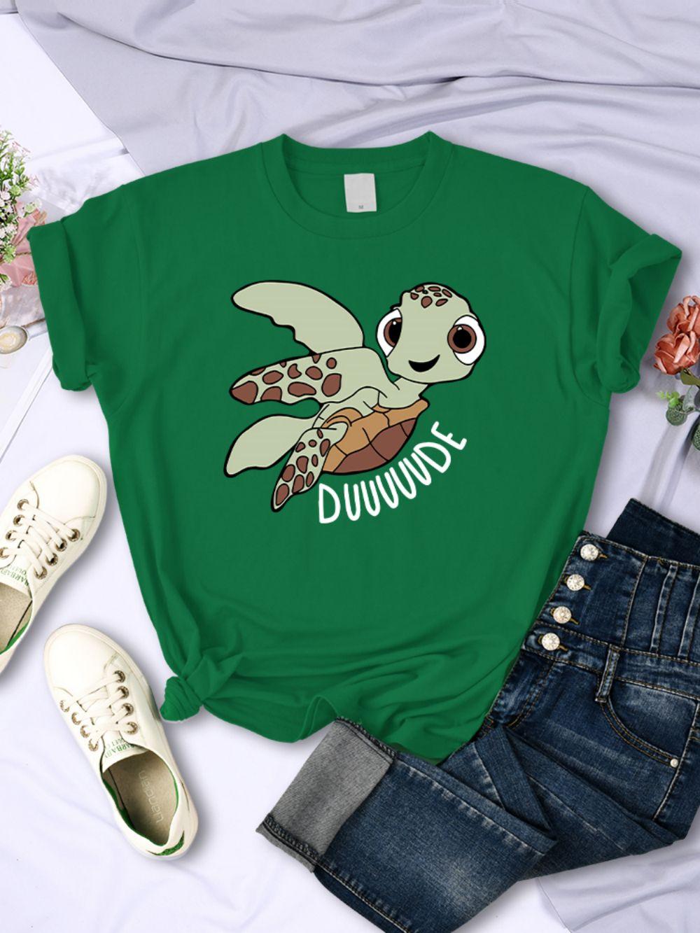 

Simple Women TShirts Cute Cartoon Turtle Letter Prints Tops ONeck Comfortable Soft Tee Shirts Summer Casual Female Clothes 4XL