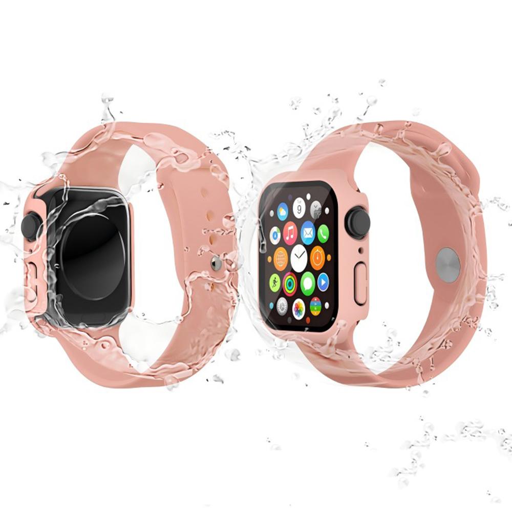WANLONFENG For Apple Watch Series 9    8    7 45mm 2-in-1 Hard PC Frame Waterproof Case with Tempered Glass