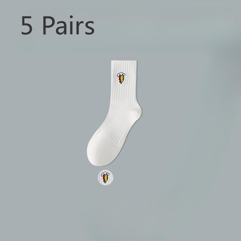 5 Pairs of Men's Spring and Autumn Trend Anti Odor Pure Cotton Running High School Middle Stockings