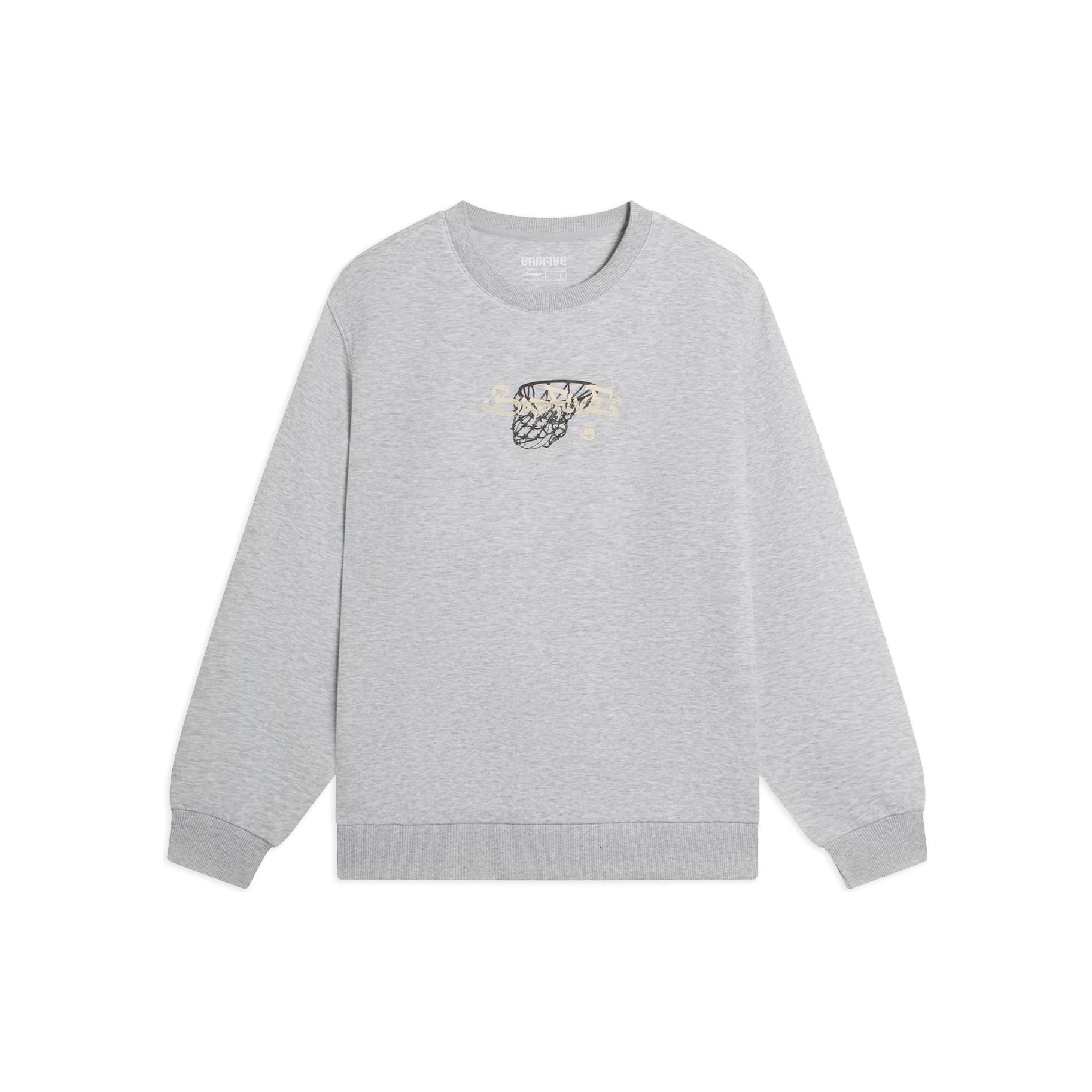 Li Ning BADFIVE Sweatshirts Men s Gray Crew Neck Moderate Other AWDSB99-2 S