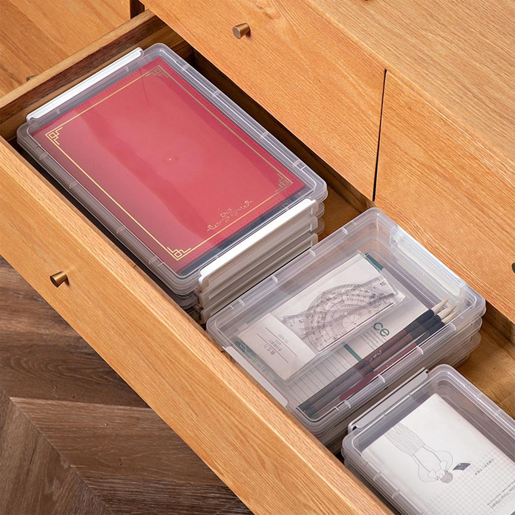 2pcs Plastic Portable File Box Stackable Dustproof Protective Clear  Document Case for Document Ph