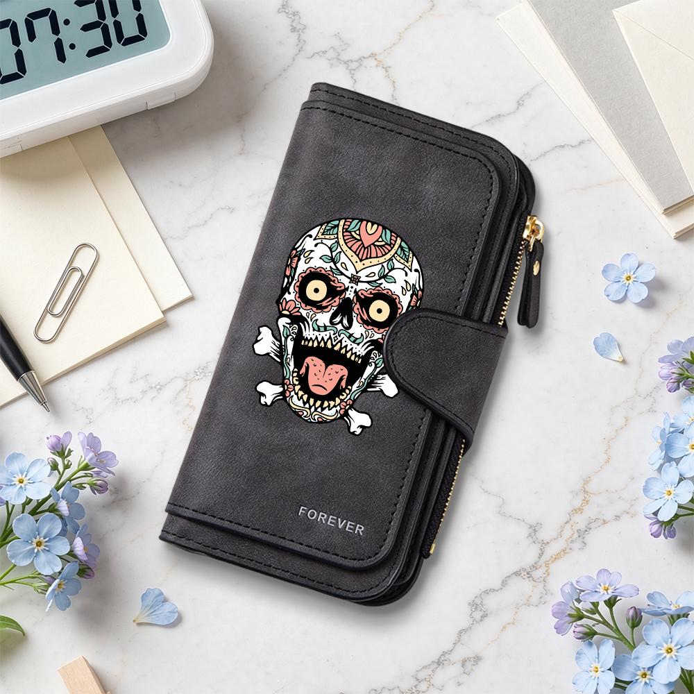 Stylish Skull Pattern Long Wallet Exquisite Portable Card Holder Durable Everyday Carry Purse
