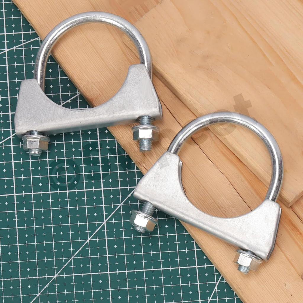 Swpeet 2Pcs Galvanized 2" - 50Mm Exhaust U Clamp Kit, Galvanized Muffler U-Bolt Clamps, Universal Heavy Duty U-Bolt Muffler Clamp Ideal For Tip Pipes