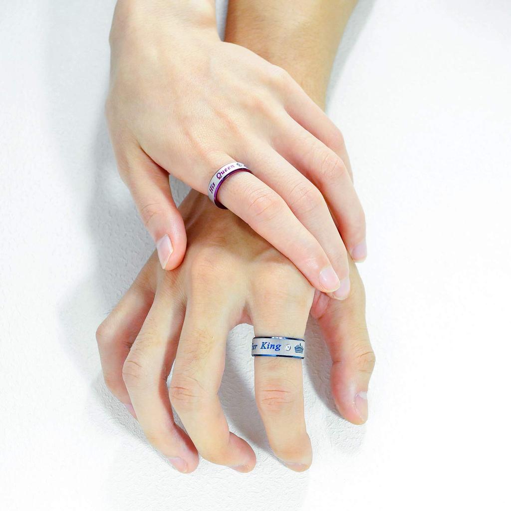 Moderne Edelstahl-Paarringe Sein König Ihre Königin Versprechensringe Für Männer Frauen Mit Zirkon Jubiläum Ehering Schmuck