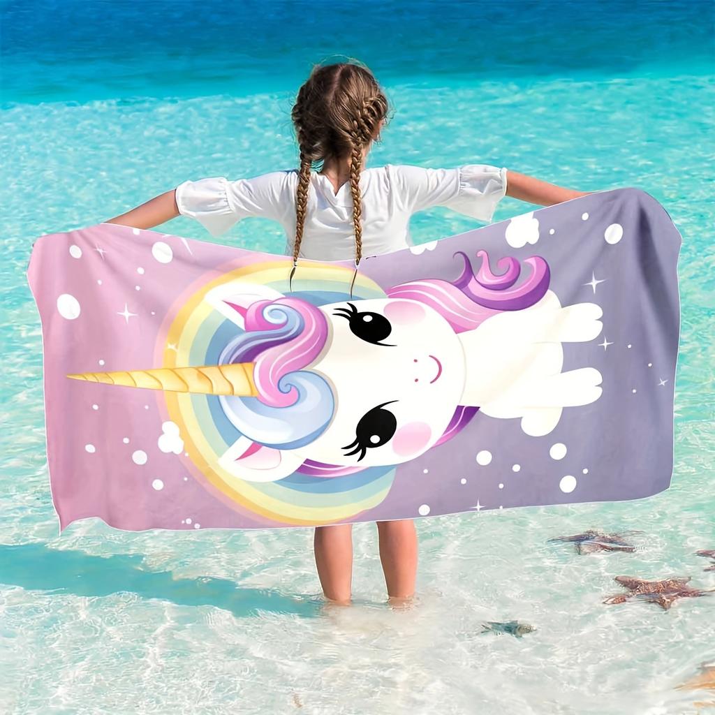 Kids Unicorn Beach Towel, Super Absorbent Quick Dry Microfiber Towel, Cute Cartoon Unicorn Print Sandproof Blanket for Girls