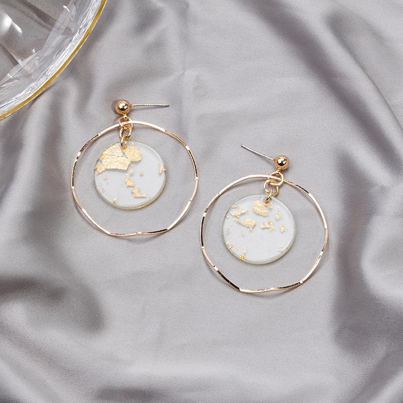 925 Retro Gold Foil Transparent Acrylic Exaggerated Circle Earrings, Fashionable Wavy Round Stud Earrings