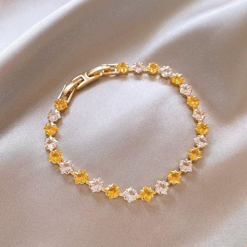 

Color Crystal Shiny Zircon Bracelet for Women 2025 New Arrival Fancy Light Luxury Minority Suitable for Summer Hand Jewelry Yellow micro-inlaid zircon bracelet
