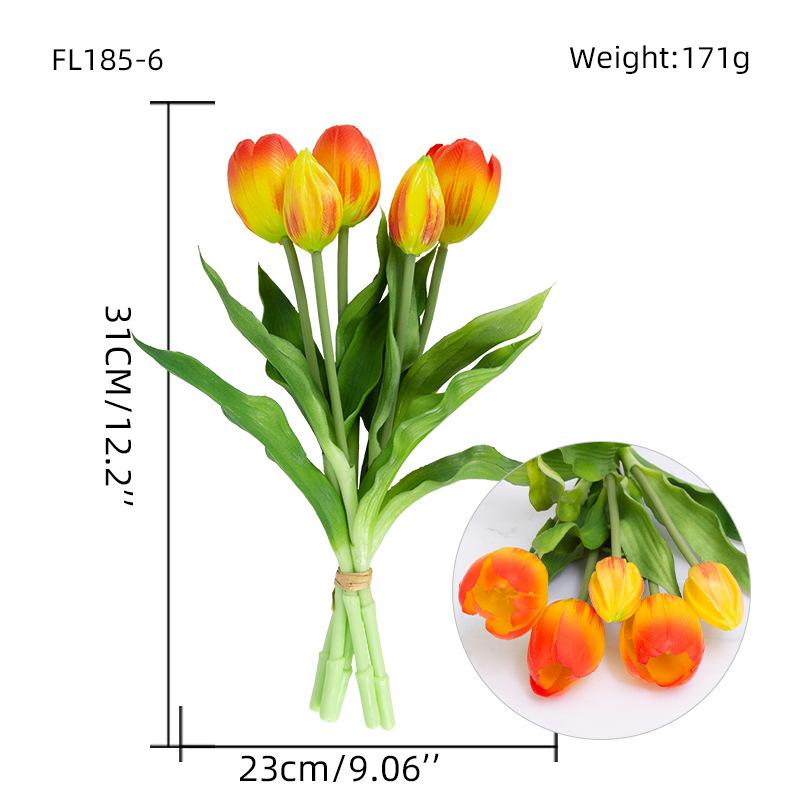 Simulierter 5-köpfiger Tulpenstrauß, Künstlicher Tulpenstrauß mit weicher Gummihaptik, Nordische Heimdekoration, Falsche Blumenzierde